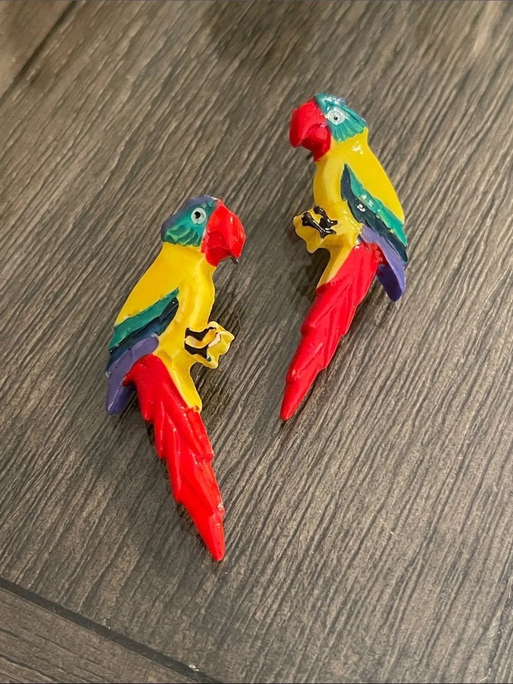 Vintage Molded Acrylic Colorful Parrot - Tropical Bird Post Earrings Macaw